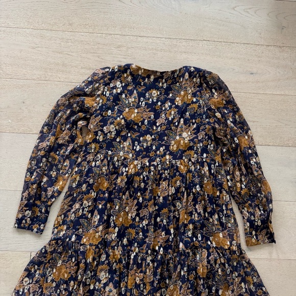 NWOT Sezane Floral Mini Silk-Blend Long-Sleeve Dress 38 - Picture 7 of 11